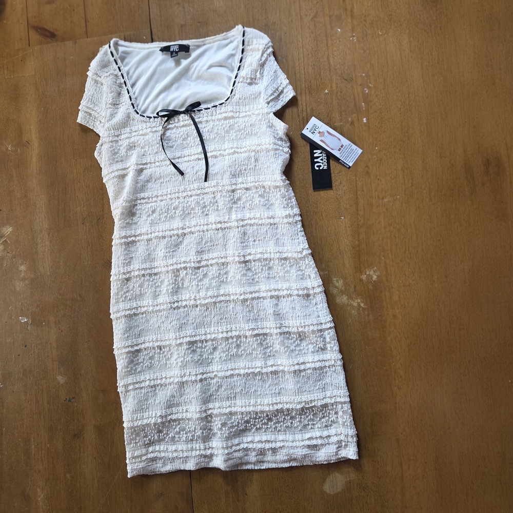 Madden NYC White Mini Dress with Black Details